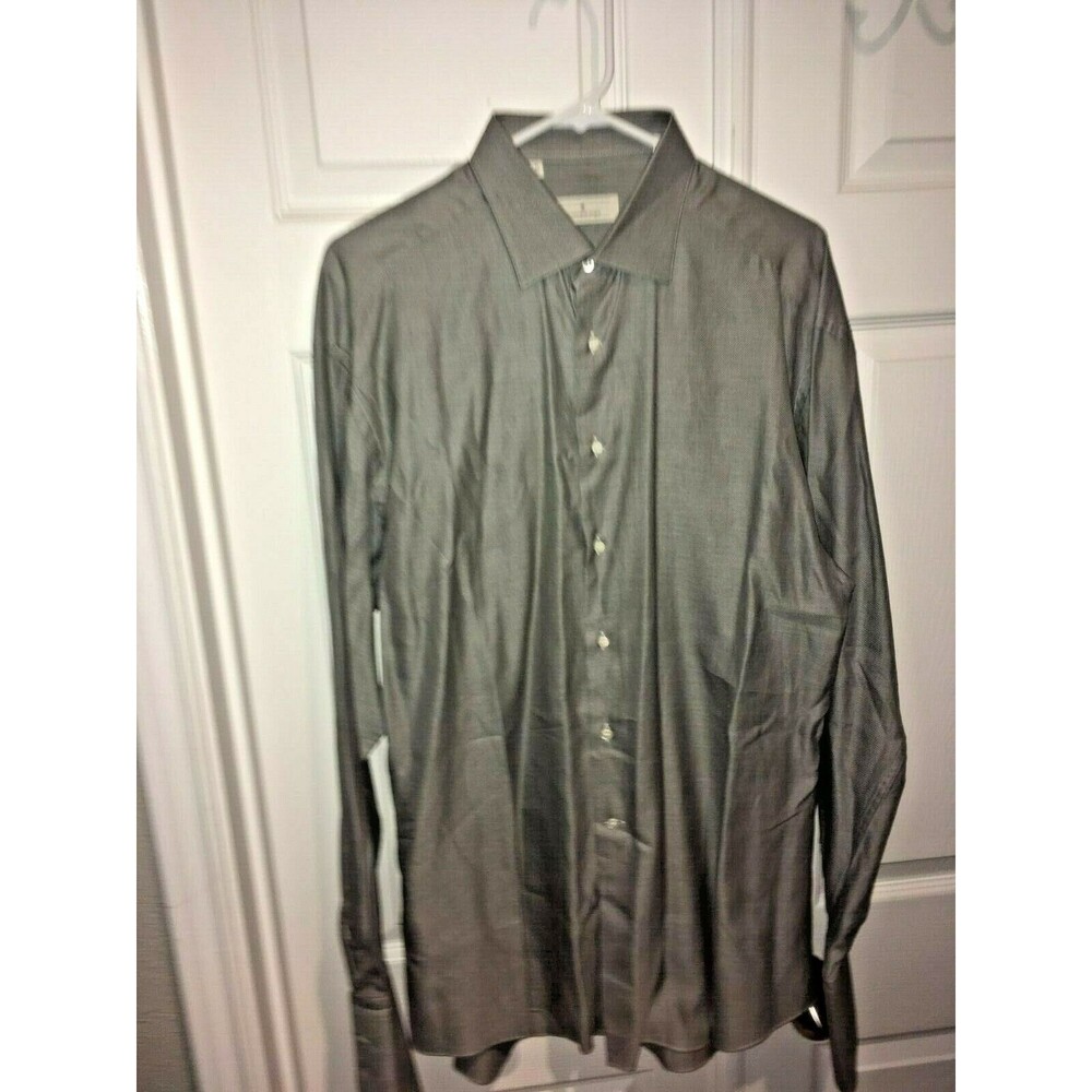 Ermenegildo Zegna Mens Gray Button Front Long Sleeve Cotton Shirt Size L 41 16
